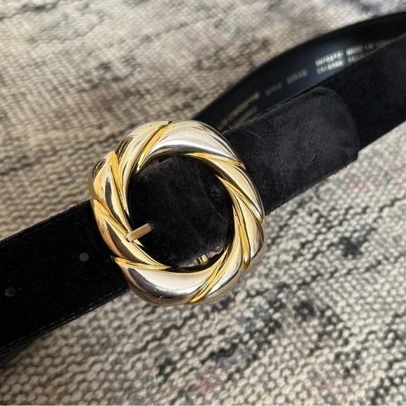 VTG Liz Claiborne Mixed Metal Black Leather&Suede Belt - Picture 2 of 6